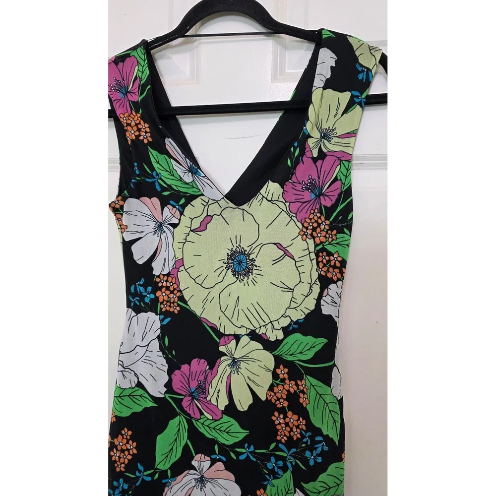 AFRM Floral Midi Dress Womens XS Black Green Pink V-Neck Sheath AED020850 - Picture 5 of 7